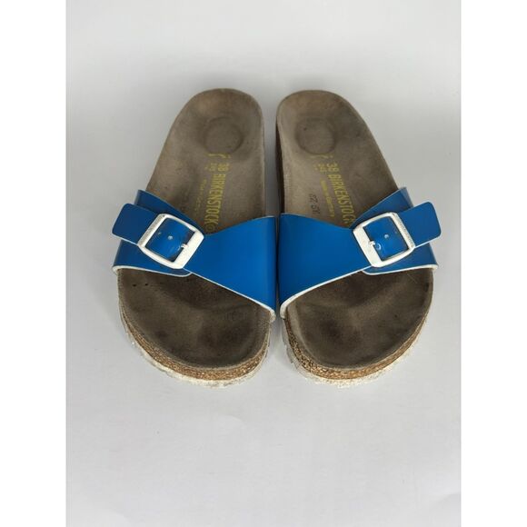 Birkenstock Madrid Blue Patent Leather Slides Sandals Women Sz 38EU/7-7.5M US - Picture 10 of 13